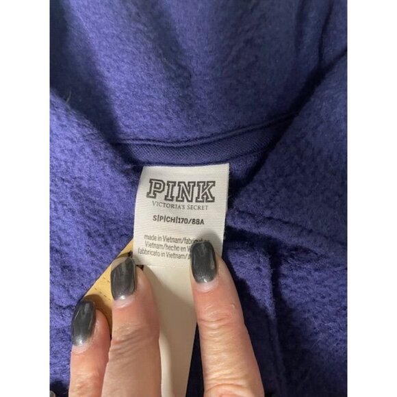 Victoria’s Secret PINK Cropped Quarter-Zip Sweatshirt – Blue with White Trim (NW - Picture 4 of 4